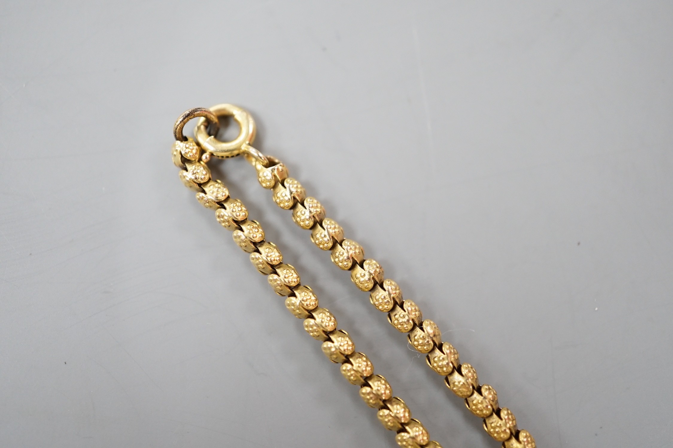 A 19th century yellow metal choker chain, 36cm, 8 grams.